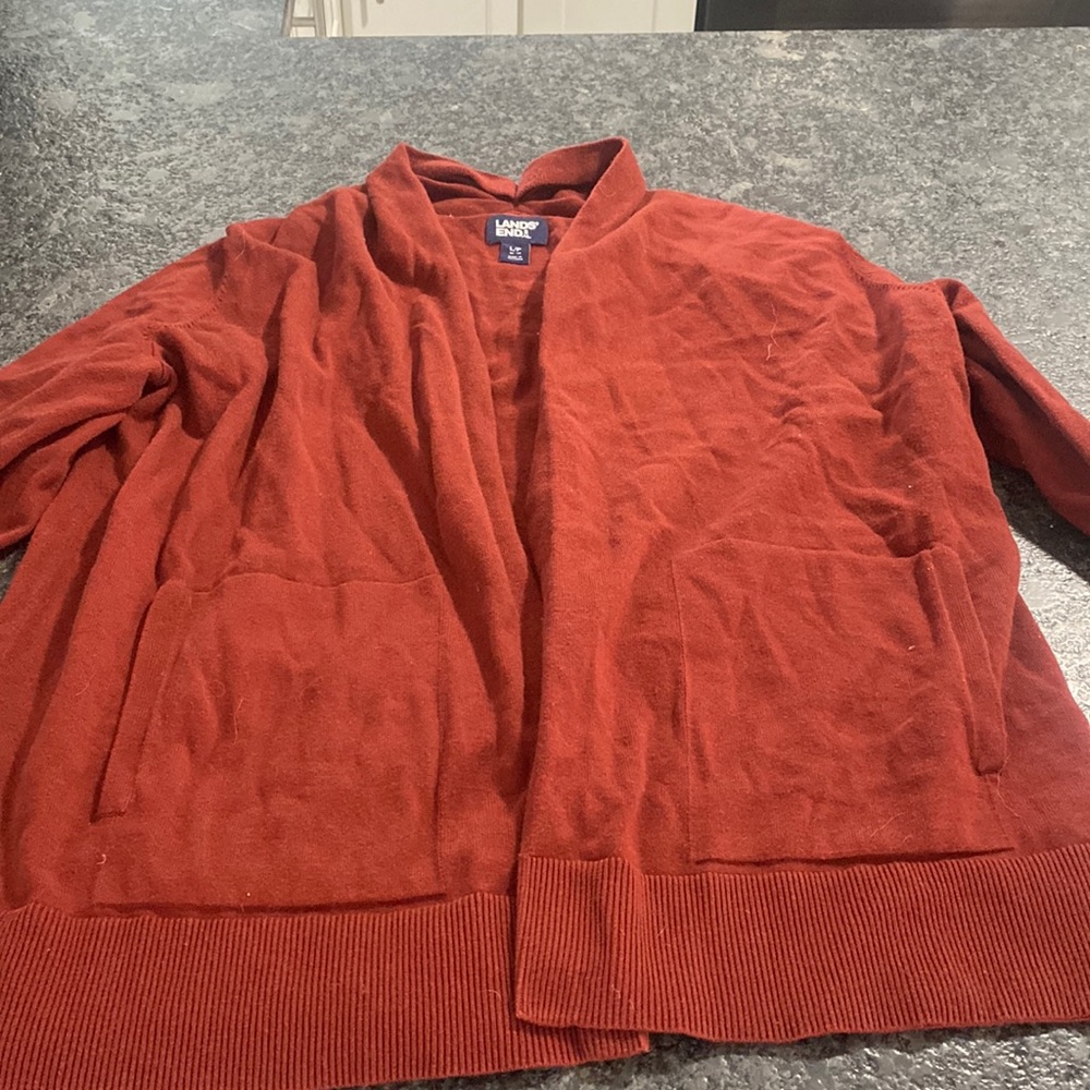 Lands end orange red cardigan